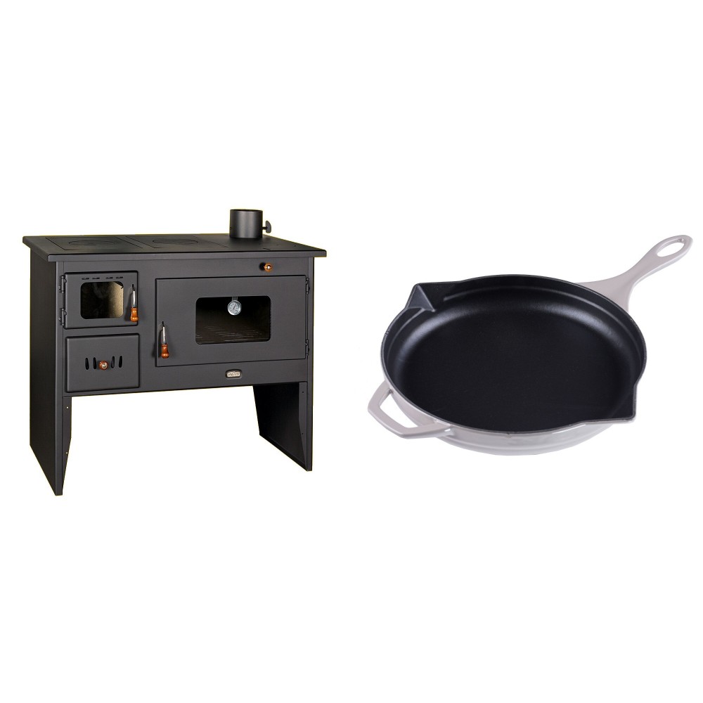 Set Küchenofen / Küchenhexe mit Backofen und Kochplatte Prity, Modell 2P50, Leistung 16kW + Emaillierte Gusseisenpfanne Solagio, Ivory, Ф28cm