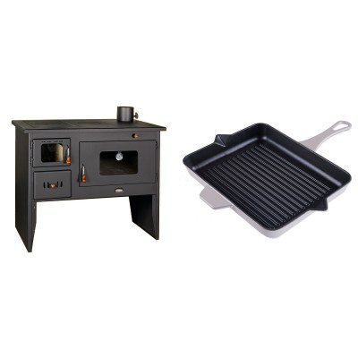 Set Küchenofen / Küchenhexe mit Backofen und Kochplatte Prity, Modell 2P50, Leistung 16kW + Emaillierte grillpfanne Gusseisen Solagio, Ivory, 26x32cm - Kaminofen - Holzofen mit Backfach