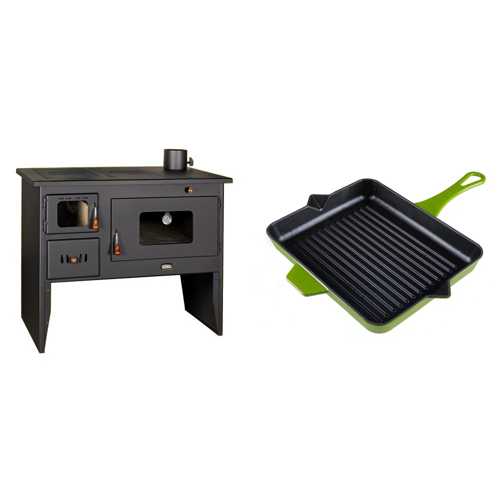 Set Küchenofen / Küchenhexe mit Backofen und Kochplatte Prity, Modell 2P50, Leistung 16kW + Emaillierte grillpfanne Gusseisen Solagio, Bamboo, 26x32cm