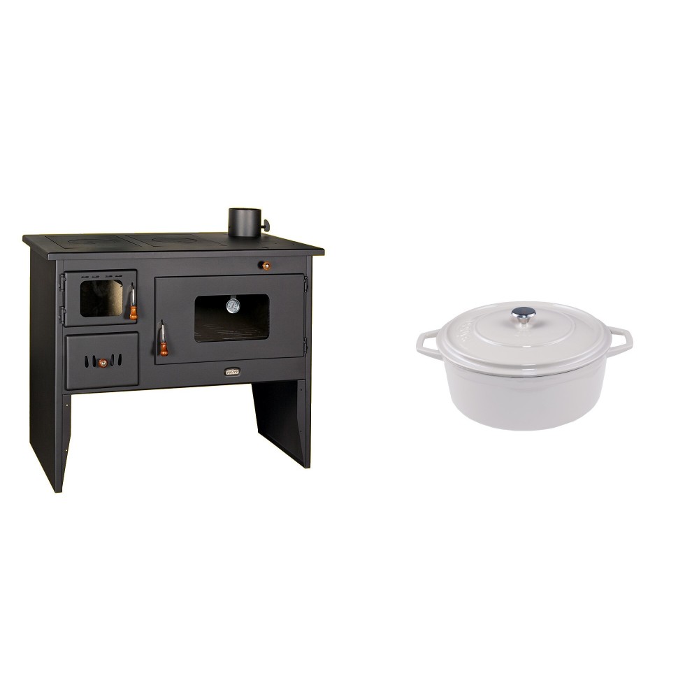 Set Küchenofen / Küchenhexe mit Backofen und Kochplatte Prity, Modell 2P50, Leistung 16kW + Gusseisen Topf Tiefer Solagio, Ivory, Ф12