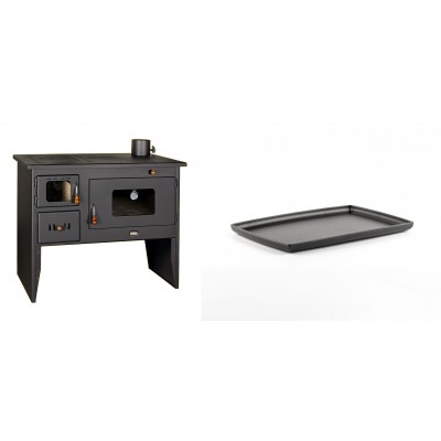 Set Küchenofen / Küchenhexe mit Backofen und Kochplatte Prity, Modell 2P50, Leistung 16kW + Rechteckige Servierplatte aus Gusseisen Solagio, 21x31cm - Kaminofen - Holzofen mit Backfach