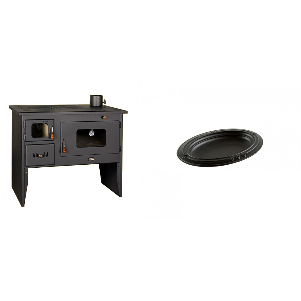 Set Küchenofen / Küchenhexe mit Backofen und Kochplatte Prity, Modell 2P50, Leistung 16kW + Gusseiserne auflaufform Solagio oval, 17x28cm