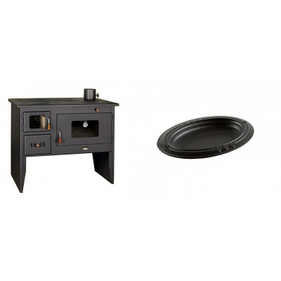 Set Küchenofen / Küchenhexe mit Backofen und Kochplatte Prity, Modell 2P50, Leistung 16kW + Gusseiserne auflaufform Solagio oval, 25x33cm - Kaminofen - Holzofen mit Backfach