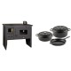 Set Küchenofen / Küchenhexe mit Backofen und Kochplatte Prity, Modell 2P50, Leistung 16kW + Gusseisen Topf Set aus 3 teilen Solagio, Black Onyx | Kaminofen - Holzofen mit Backfach | Kaminofen |