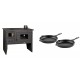 Set Küchenofen / Küchenhexe mit Backofen und Kochplatte Prity, Modell 2P50, Leistung 16kW + Gusseisen Topf Set aus 2 teilen Solagio, Black Onyx | Kaminofen - Holzofen mit Backfach | Kaminofen |