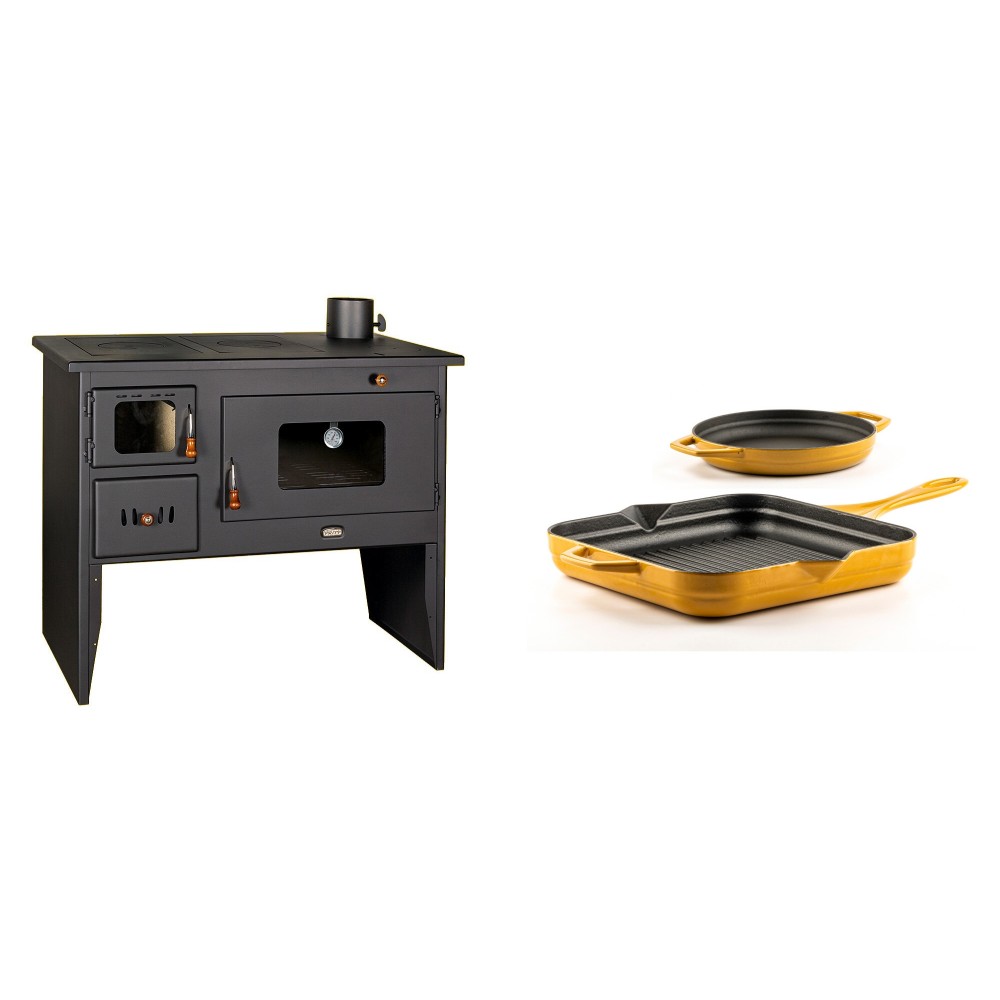 Set Küchenofen / Küchenhexe mit Backofen und Kochplatte Prity, Modell 2P50, Leistung 16kW + Gusseisen Topf Set aus 2 teilen Solagio, Dijon