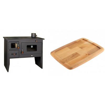 Set Küchenofen / Küchenhexe mit Backofen und Kochplatte Prity, Modell 2P50, Leistung 16kW + Holz untersetzer für gusseisenplatte Solagio HSST2131 - Kaminofen - Holzofen mit Backfach