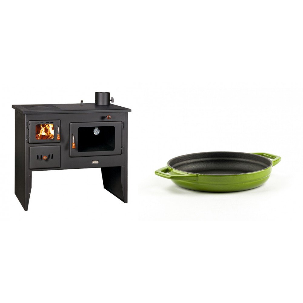 Set Küchenofen / Küchenhexe Wasserführend Prity mit Backofen und Kochplatte, Modell 1P41 W12, Leistung 16.1kW + Emaillierte gusseisenpfanne mit zwei Griffen Solagio, Bamboo, Ф16cm