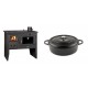Set Küchenofen / Küchenhexe Wasserführend Prity mit Backofen und Kochplatte, Modell 1P41 W12, Leistung 16.1kW + Gusseisen Topf Flach Solagio, Black Onyx, Ф26 | Kaminofen - Holzofen mit Backfach | Prity |