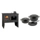 Set Küchenofen / Küchenhexe Wasserführend Prity mit Backofen und Kochplatte, Modell 1P41 W12, Leistung 16.1kW + Gusseisen Topf Set aus 3 teilen Solagio, Black Onyx | Kaminofen - Holzofen mit Backfach | Prity |