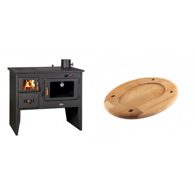 Set Küchenofen / Küchenhexe Wasserführend Prity mit Backofen und Kochplatte, Modell 1P41 W12, Leistung 16.1kW + Holz untersetzer für ovale platte Solagio HSOISK2533, 25x33cm - Kaminofen - Holzofen mit Backfach