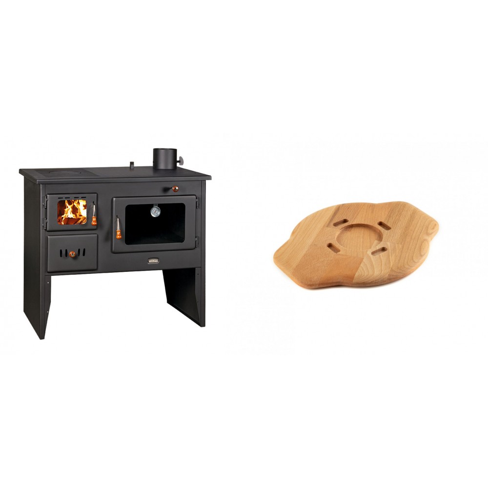 Set Küchenofen / Küchenhexe Wasserführend Prity mit Backofen und Kochplatte, Modell 1P41 W12, Leistung 16.1kW + Holz untersetzer für gusseisenplatte Solagio HSYSAK20 | Kaminofen - Holzofen mit Backfach | Prity |