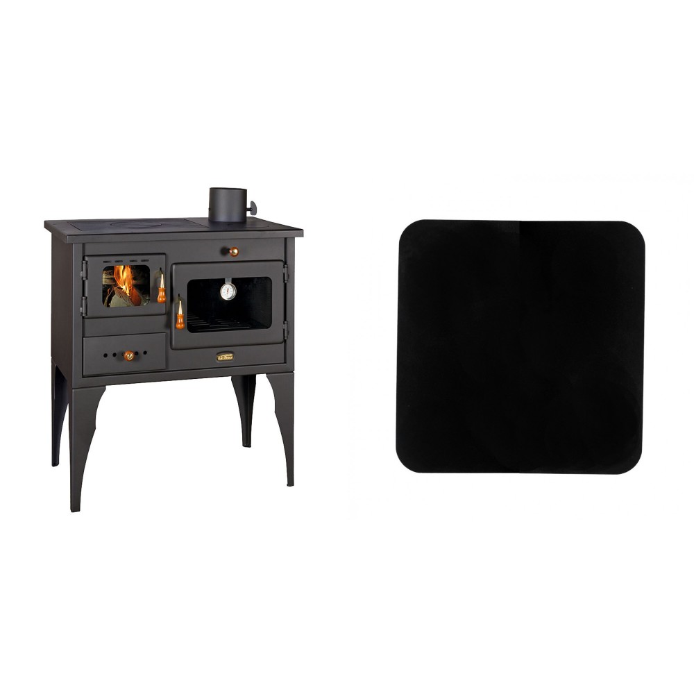 Set Küchenofen / Küchenhexe Prity mit Backofen und Kochplatte, Modell 1P34L, Leistung 10.1kW, Füße + Funkenschutzplatte Stahl 2mm, Größe 98x98cm | Küchenofen / Küchenhexe Prity | Kaminofen |