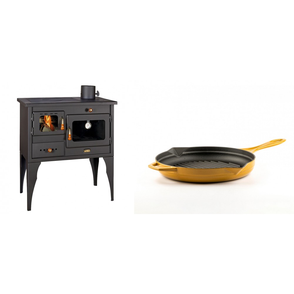 Set Küchenofen / Küchenhexe Prity mit Backofen und Kochplatte, Modell 1P34L, Leistung 10.1kW, Füße + Emaillierte grillpfanne Gusseisen Solagio, Dijon, Ф24cm