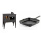 Set Küchenofen / Küchenhexe Prity mit Backofen und Kochplatte, Modell 1P34L, Leistung 10.1kW, Füße + Emaillierte Gusseisenpfanne Solagio, Black Onyx, 28x28cm | Kaminofen - Holzofen mit Backfach | Kaminofen |