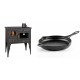 Set Küchenofen / Küchenhexe Prity mit Backofen und Kochplatte, Modell 1P34L, Leistung 10.1kW, Füße + Emaillierte Gusseisenpfanne Solagio, Black Onyx, Ф28cm | Kaminofen - Holzofen mit Backfach | Kaminofen |