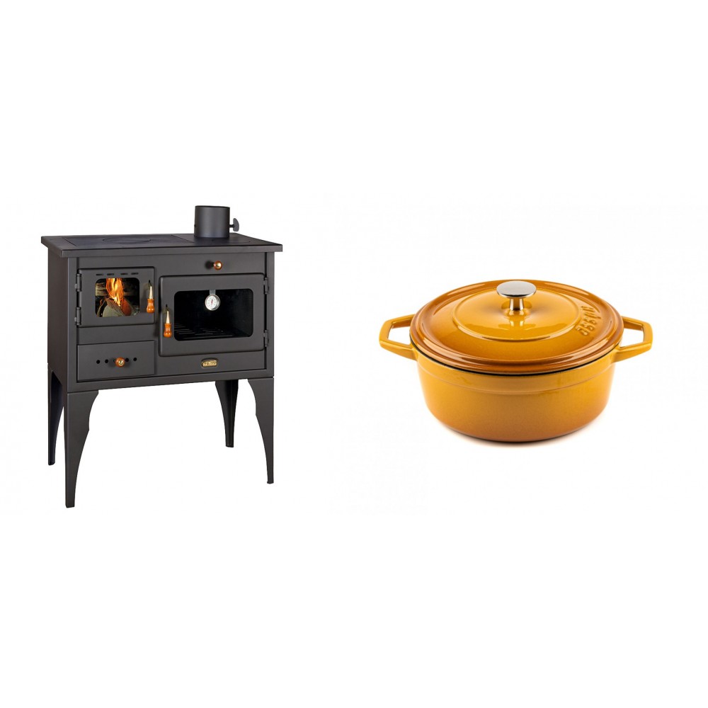 Set Küchenofen / Küchenhexe Prity mit Backofen und Kochplatte, Modell 1P34L, Leistung 10.1kW, Füße + Gusseisen Topf Tiefer Solagio, Dijon, Ф20