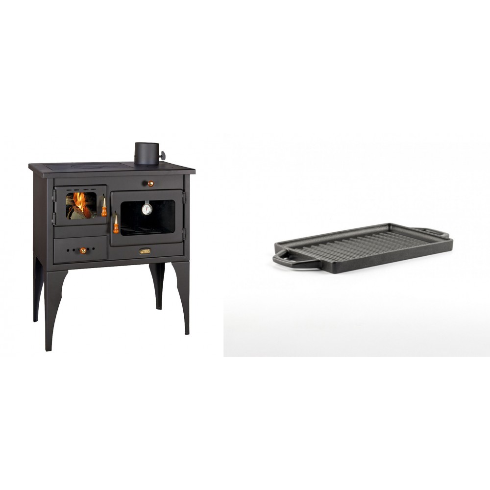 Set Küchenofen / Küchenhexe Prity mit Backofen und Kochplatte, Modell 1P34L, Leistung 10.1kW, Füße + Mini-Grillplatte aus Gusseisen Solagio, 15.5x22.5cm