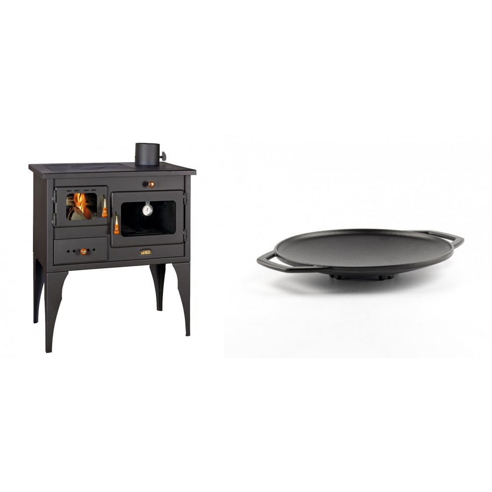 Set Küchenofen / Küchenhexe Prity mit Backofen und Kochplatte, Modell 1P34L, Leistung 10.1kW, Füße + Backplatte aus Gusseisen Solagio, Ф28cm