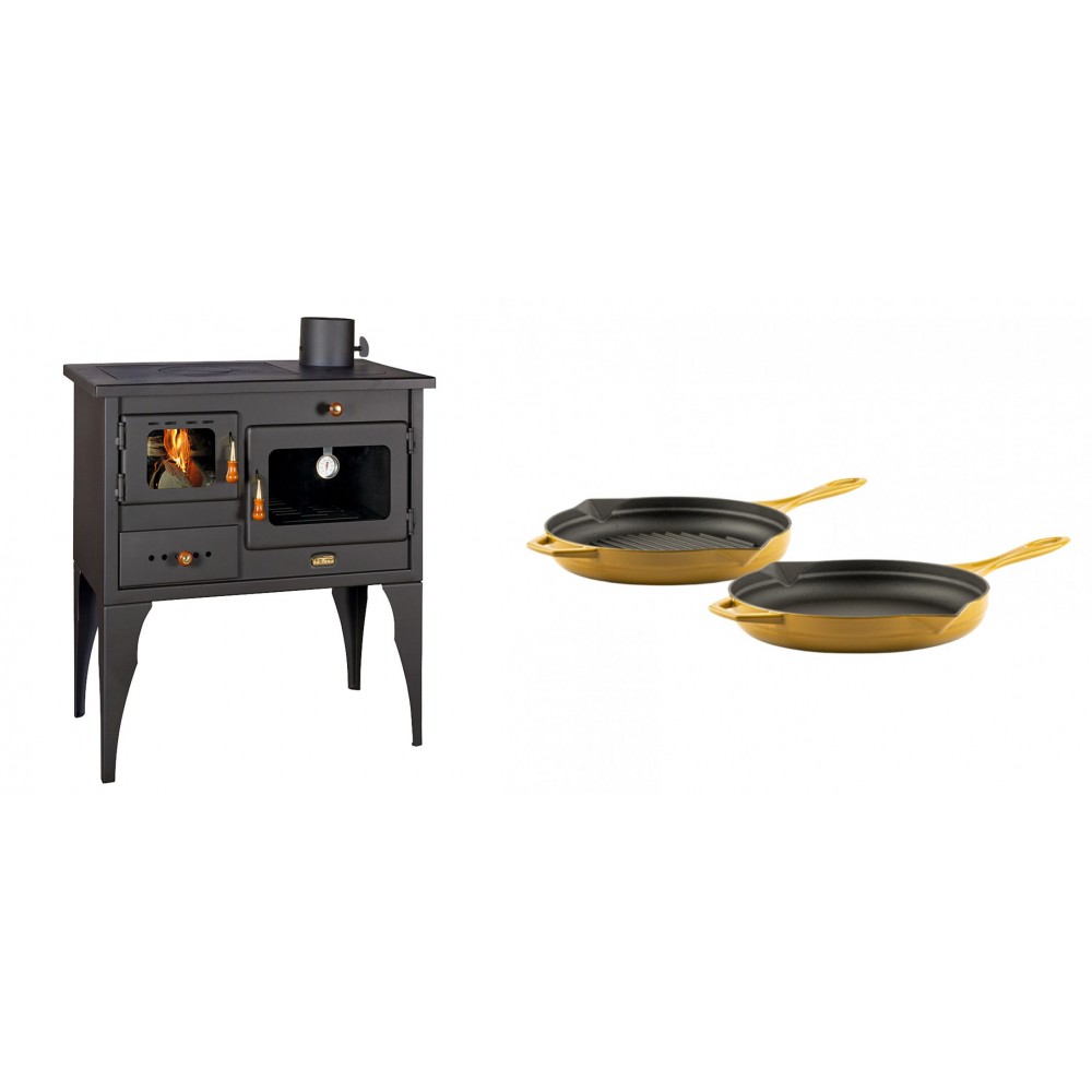 Set Küchenofen / Küchenhexe Prity mit Backofen und Kochplatte, Modell 1P34L, Leistung 10.1kW, Füße + Gusseisen Topf Set aus 2 teilen Solagio, Dijon