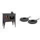 Set Küchenofen / Küchenhexe Prity mit Backofen und Kochplatte, Modell 1P34L, Leistung 10.1kW, Füße + Gusseisen Topf Set aus 2 teilen Solagio, Black Onyx | Kaminofen - Holzofen mit Backfach | Kaminofen |