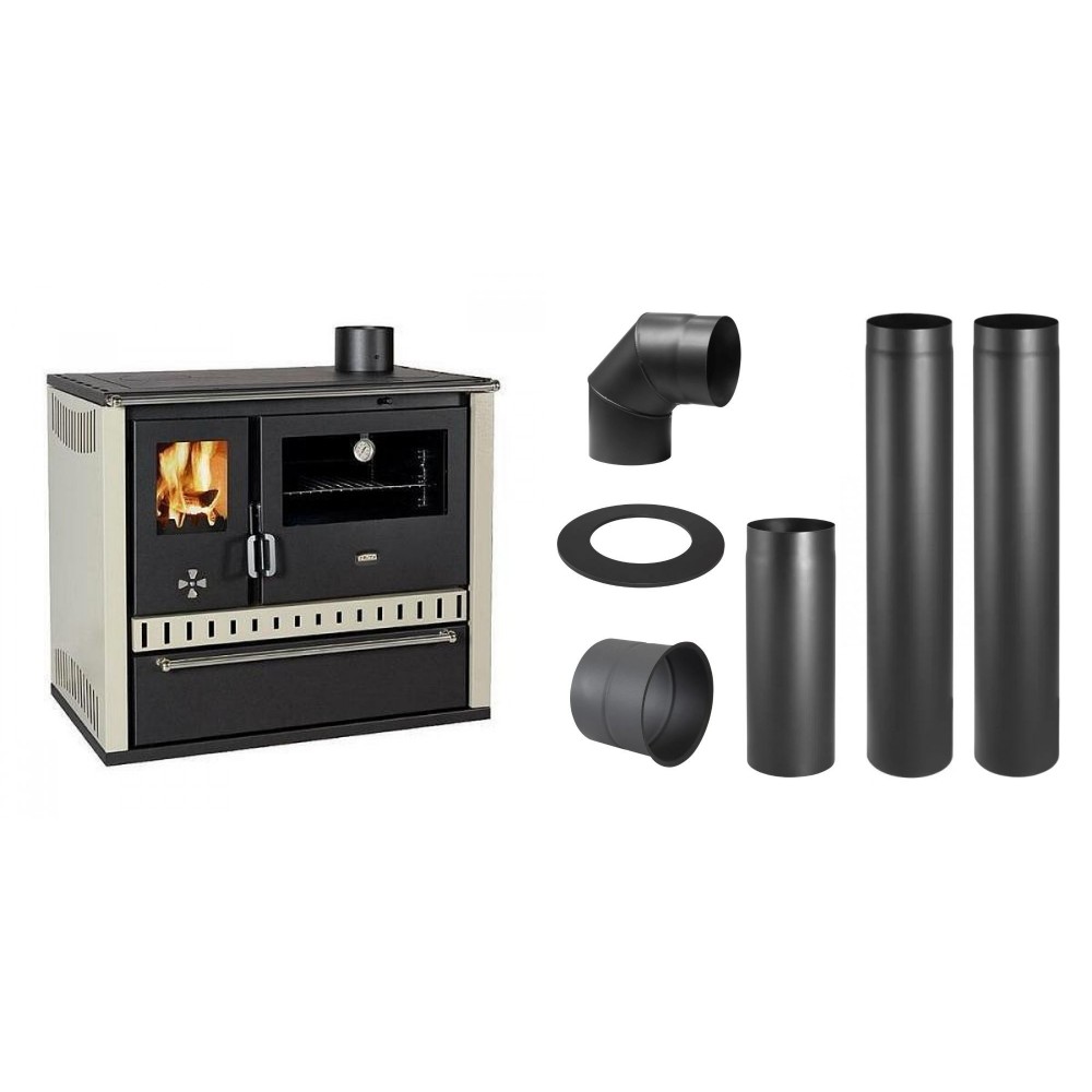 Set Küchenofen / Küchenhexe Prity GT, mit Schublade, Leistung 15 kW + Schornstein Bausatz PARKANEX, Stahl Ø150, Dicke 2mm