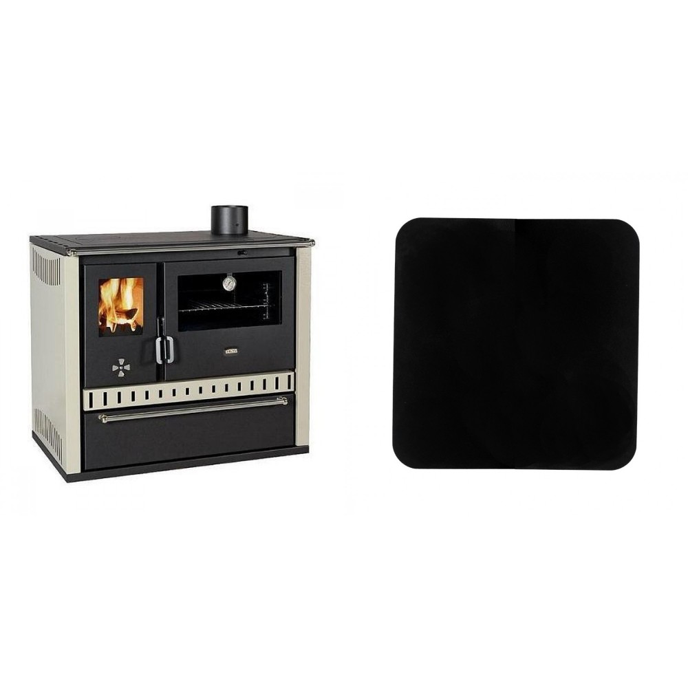 Set Küchenofen / Küchenhexe Prity GT, mit Schublade, Leistung 15 kW + Funkenschutzplatte Stahl 2mm, Größe 98x98cm | Kaminofen - Holzofen mit Backfach | Prity |