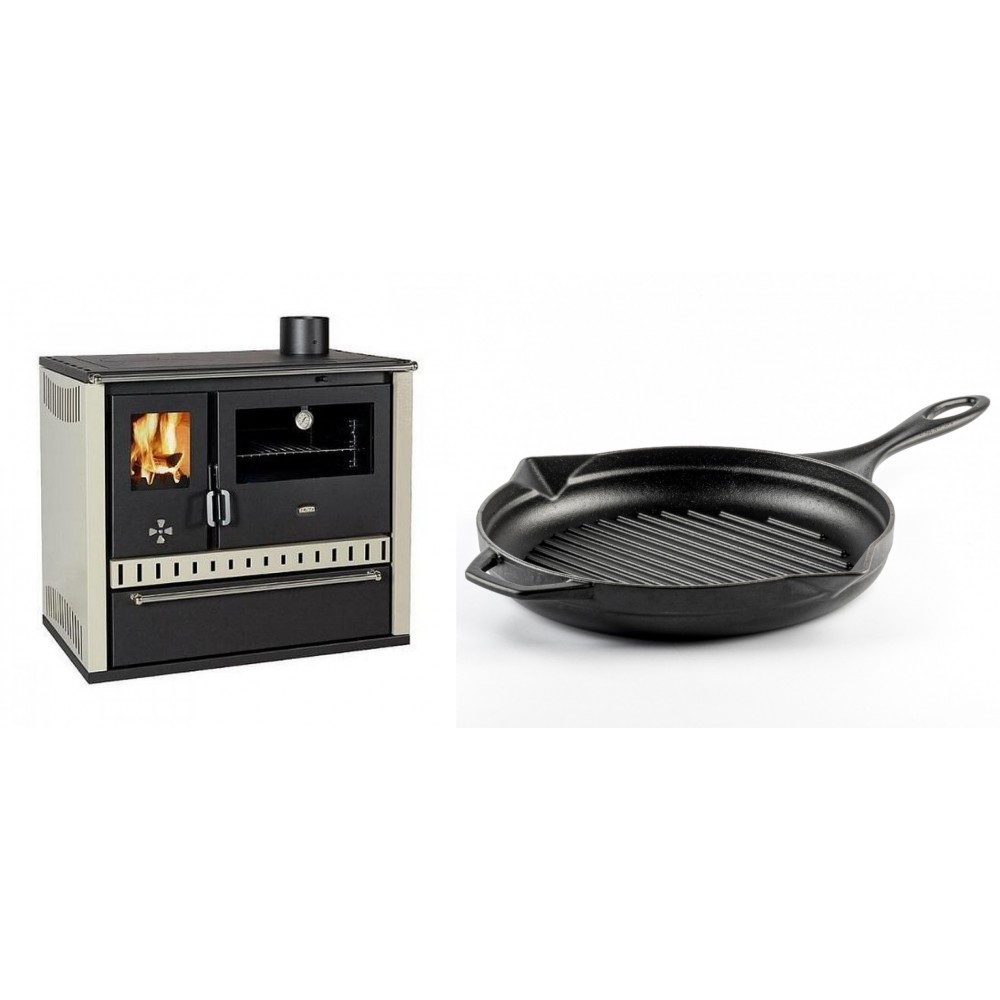 Set Küchenofen / Küchenhexe Prity GT, mit Schublade, Leistung 15 kW + Emaillierte grillpfanne Gusseisen Solagio, Black Onyx, Ф28cm | Kaminofen - Holzofen mit Backfach | Kaminofen |