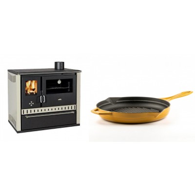 Set Küchenofen / Küchenhexe Prity GT, mit Schublade, Leistung 15 kW + Emaillierte grillpfanne Gusseisen Solagio, Dijon, Ф28cm - Kaminofen - Holzofen mit Backfach