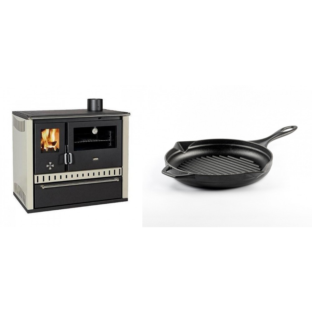 Set Küchenofen / Küchenhexe Prity GT, mit Schublade, Leistung 15 kW + Emaillierte grillpfanne Gusseisen Solagio, Black Onyx, Ф24cm