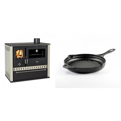 Set Küchenofen / Küchenhexe Prity GT, mit Schublade, Leistung 15 kW + Emaillierte grillpfanne Gusseisen Solagio, Black Onyx, Ф24cm - Kaminofen - Holzofen mit Backfach