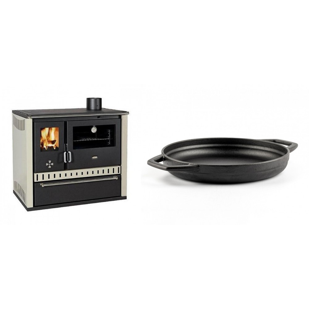 Set Küchenofen / Küchenhexe Prity GT, mit Schublade, Leistung 15 kW + Emaillierte gusseisenpfanne mit zwei Griffen Solagio, Black Onyx, Ф22cm