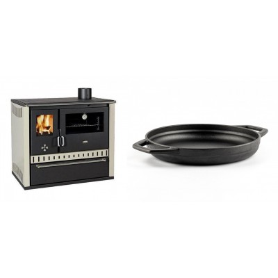 Set Küchenofen / Küchenhexe Prity GT, mit Schublade, Leistung 15 kW + Emaillierte gusseisenpfanne mit zwei Griffen Solagio, Black Onyx, Ф22cm - Kaminofen - Holzofen mit Backfach