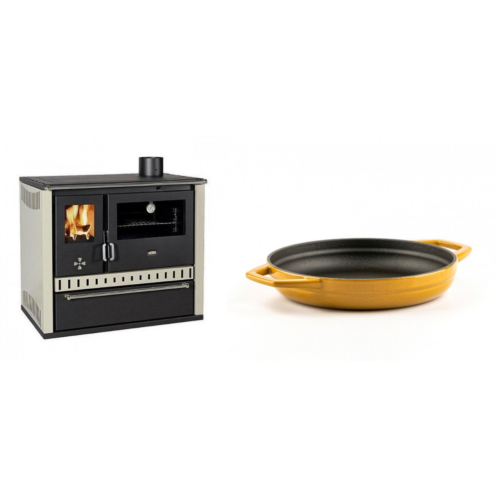 Set Küchenofen / Küchenhexe Prity GT, mit Schublade, Leistung 15 kW + Emaillierte gusseisenpfanne mit zwei Griffen Solagio, Dijon, Ф19cm