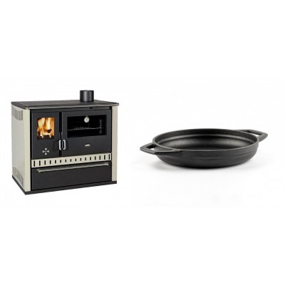 Set Küchenofen / Küchenhexe Prity GT, mit Schublade, Leistung 15 kW + Emaillierte gusseisenpfanne mit zwei Griffen Solagio, Black Onyx, Ф19cm - Kaminofen - Holzofen mit Backfach