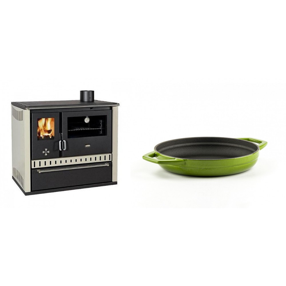 Set Küchenofen / Küchenhexe Prity GT, mit Schublade, Leistung 15 kW + Emaillierte gusseisenpfanne mit zwei Griffen Solagio, Bamboo, Ф19cm