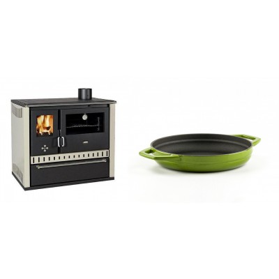 Set Küchenofen / Küchenhexe Prity GT, mit Schublade, Leistung 15 kW + Emaillierte gusseisenpfanne mit zwei Griffen Solagio, Bamboo, Ф19cm - Kaminofen - Holzofen mit Backfach