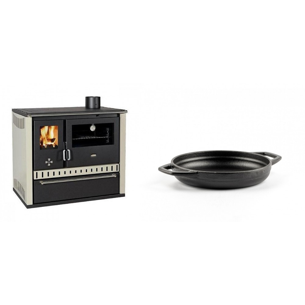 Set Küchenofen / Küchenhexe Prity GT, mit Schublade, Leistung 15 kW + Emaillierte gusseisenpfanne mit zwei Griffen Solagio, Black Onyx, Ф16cm