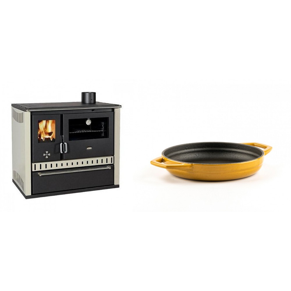 Set Küchenofen / Küchenhexe Prity GT, mit Schublade, Leistung 15 kW + Emaillierte gusseisenpfanne mit zwei Griffen Solagio, Dijon, Ф16cm