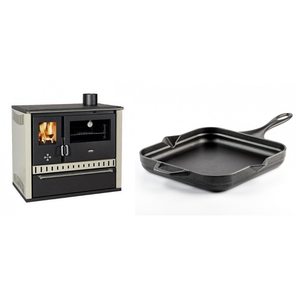 Set Küchenofen / Küchenhexe Prity GT, mit Schublade, Leistung 15 kW + Emaillierte Gusseisenpfanne Solagio, Black Onyx, 28x28cm | Kaminofen - Holzofen mit Backfach | Kaminofen |