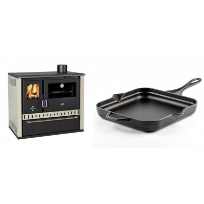 Set Küchenofen / Küchenhexe Prity GT, mit Schublade, Leistung 15 kW + Emaillierte Gusseisenpfanne Solagio, Black Onyx, 28x28cm - Kaminofen - Holzofen mit Backfach