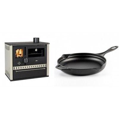 Set Küchenofen / Küchenhexe Prity GT, mit Schublade, Leistung 15 kW + Emaillierte Gusseisenpfanne Solagio, Black Onyx, Ф28cm - Kaminofen - Holzofen mit Backfach
