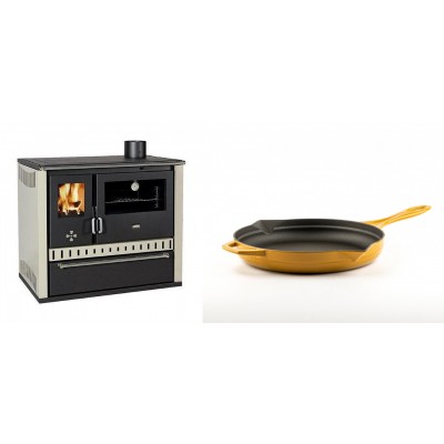 Set Küchenofen / Küchenhexe Prity GT, mit Schublade, Leistung 15 kW + Emaillierte Gusseisenpfanne Solagio, Dijon, Ф24cm - Kaminofen - Holzofen mit Backfach