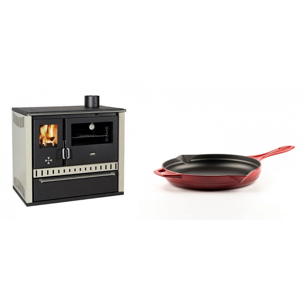 Set Küchenofen / Küchenhexe Prity GT, mit Schublade, Leistung 15 kW + Emaillierte Gusseisenpfanne Solagio, Rubin, Ф24cm