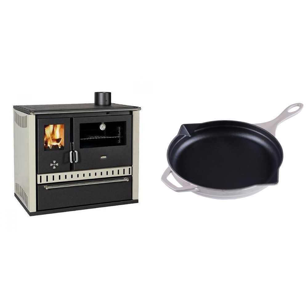 Set Küchenofen / Küchenhexe Prity GT, mit Schublade, Leistung 15 kW + Emaillierte Gusseisenpfanne Solagio, Ivory, Ф28cm