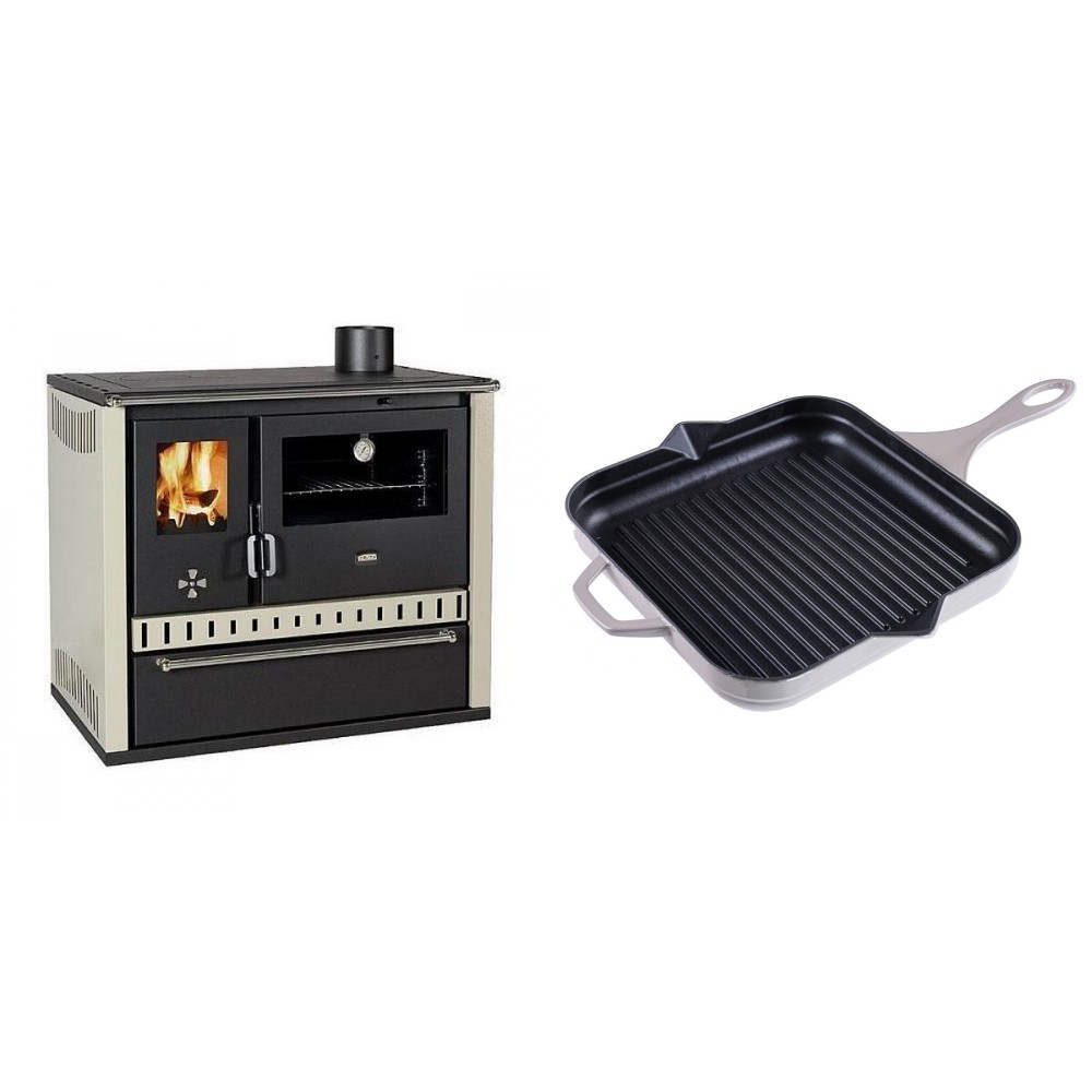 Set Küchenofen / Küchenhexe Prity GT, mit Schublade, Leistung 15 kW + Emaillierte grillpfanne Gusseisen Solagio, Ivory, 28x28cm | Kaminofen - Holzofen mit Backfach | Kaminofen |