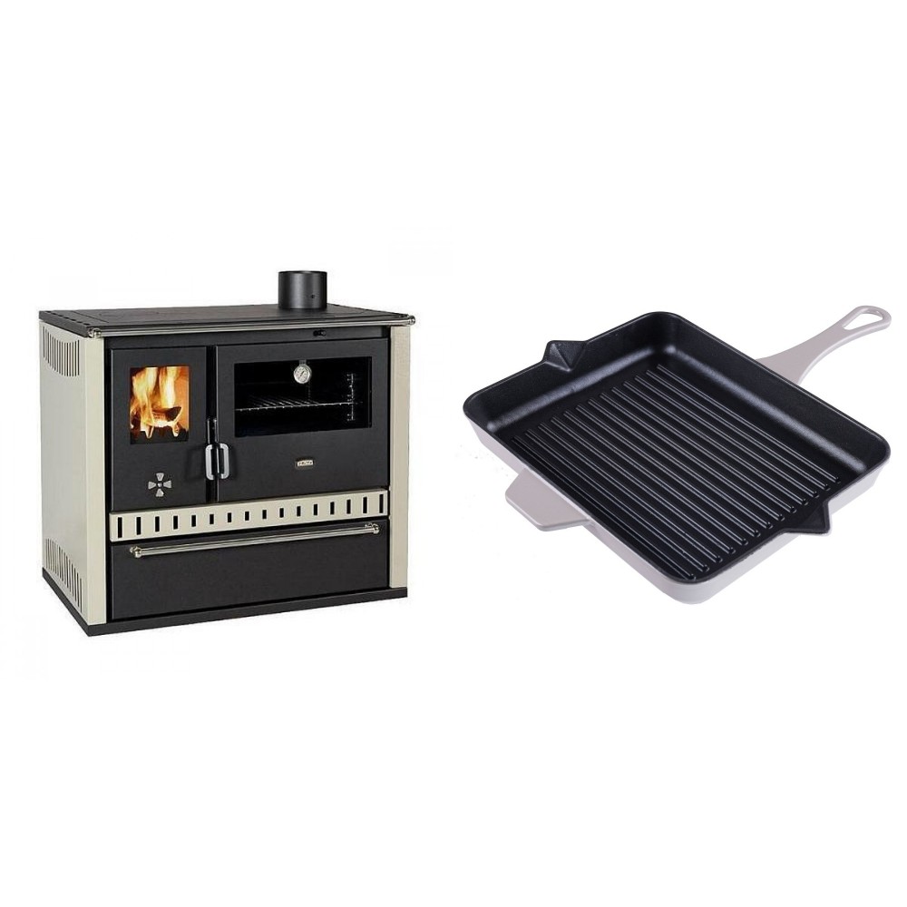 Set Küchenofen / Küchenhexe Prity GT, mit Schublade, Leistung 15 kW + Emaillierte grillpfanne Gusseisen Solagio, Ivory, 26x32cm