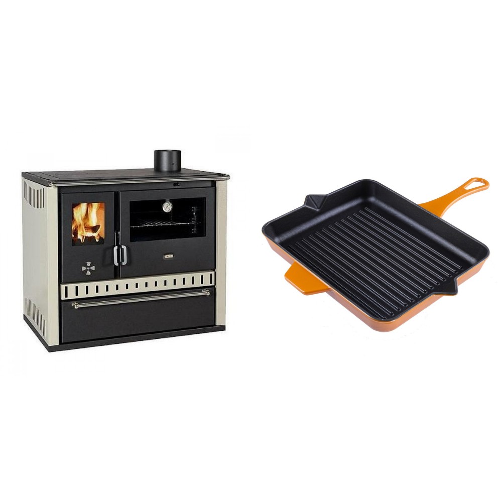 Set Küchenofen / Küchenhexe Prity GT, mit Schublade, Leistung 15 kW + Emaillierte grillpfanne Gusseisen Solagio, Dijon, 26x32cm