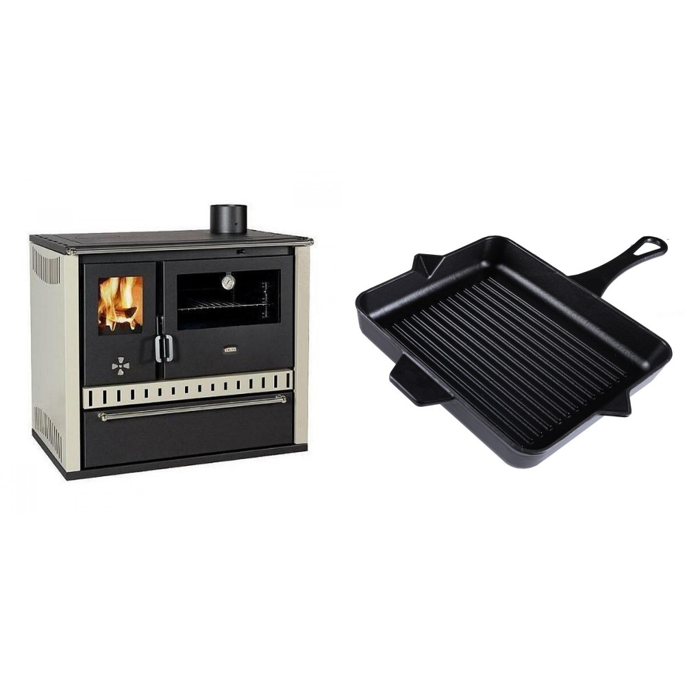 Set Küchenofen / Küchenhexe Prity GT, mit Schublade, Leistung 15 kW + Emaillierte grillpfanne Gusseisen Solagio, Black Onyx, 26x32cm | Kaminofen - Holzofen mit Backfach | Kaminofen |