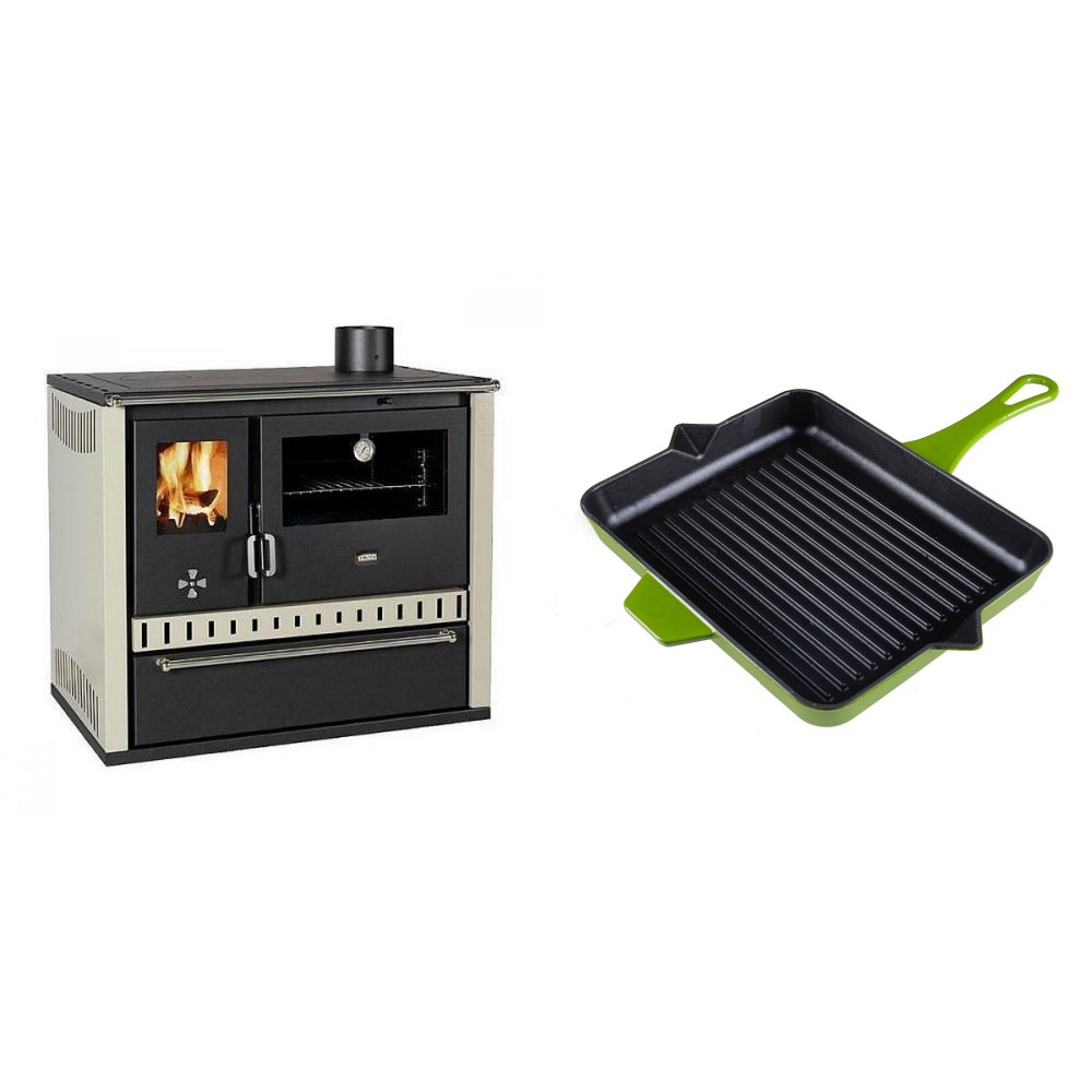 Set Küchenofen / Küchenhexe Prity GT, mit Schublade, Leistung 15 kW + Emaillierte grillpfanne Gusseisen Solagio, Bamboo, 26x32cm